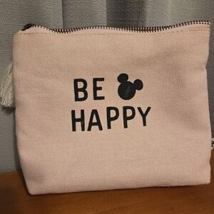 Pink Canvas Pouch with Be Happy Design